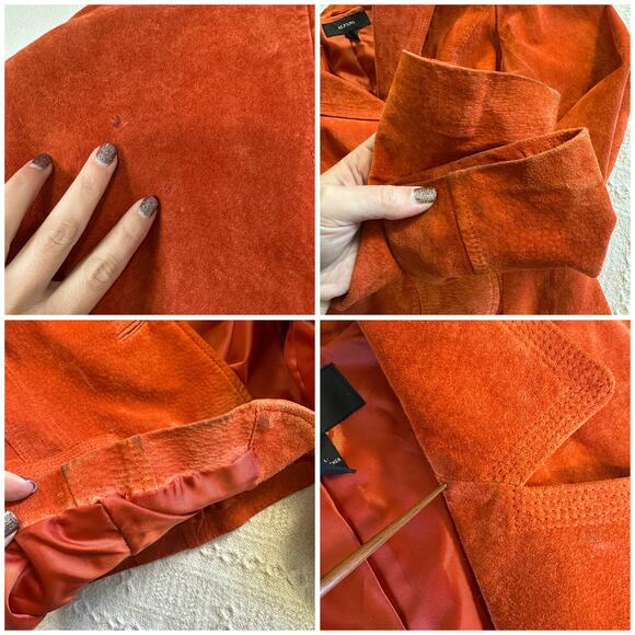 Alfani Burnt Orange Suede Leather Blazer Jacket L Statement Western Boho Artsy - Picture 9 of 9